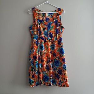 Pink Owl Floral Tank Dress Zipper Up Size Medium